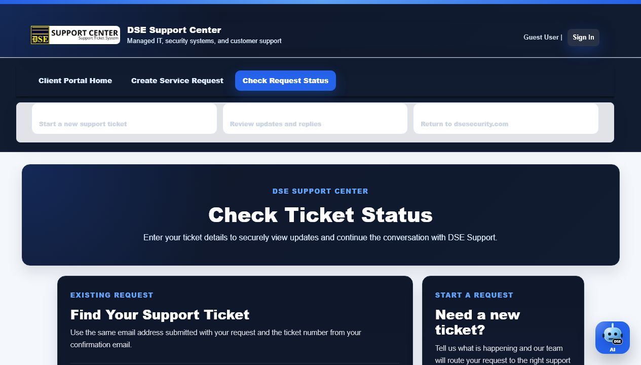DSE check request status page screenshot.